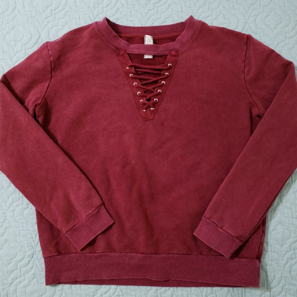 Burgundy Lace Up Sweater by Giddy Up Glamour